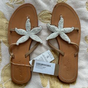 Aspiga Women's Tan Sandals with White Beaded Starfish